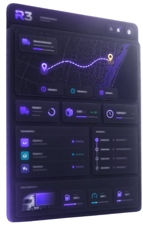 Blurred logistics dashboard showing South Florida delivery route tracking and shipment status